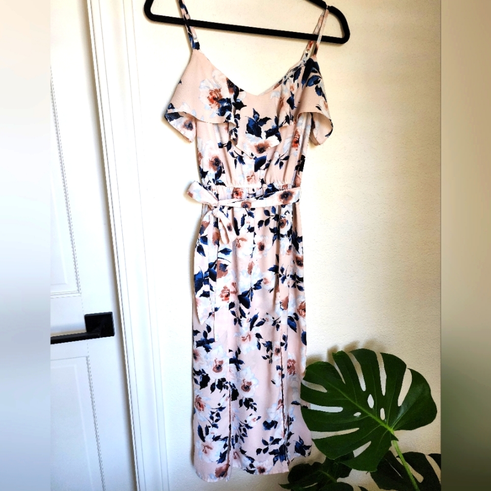 Floral leg slit summer spaghetti dress